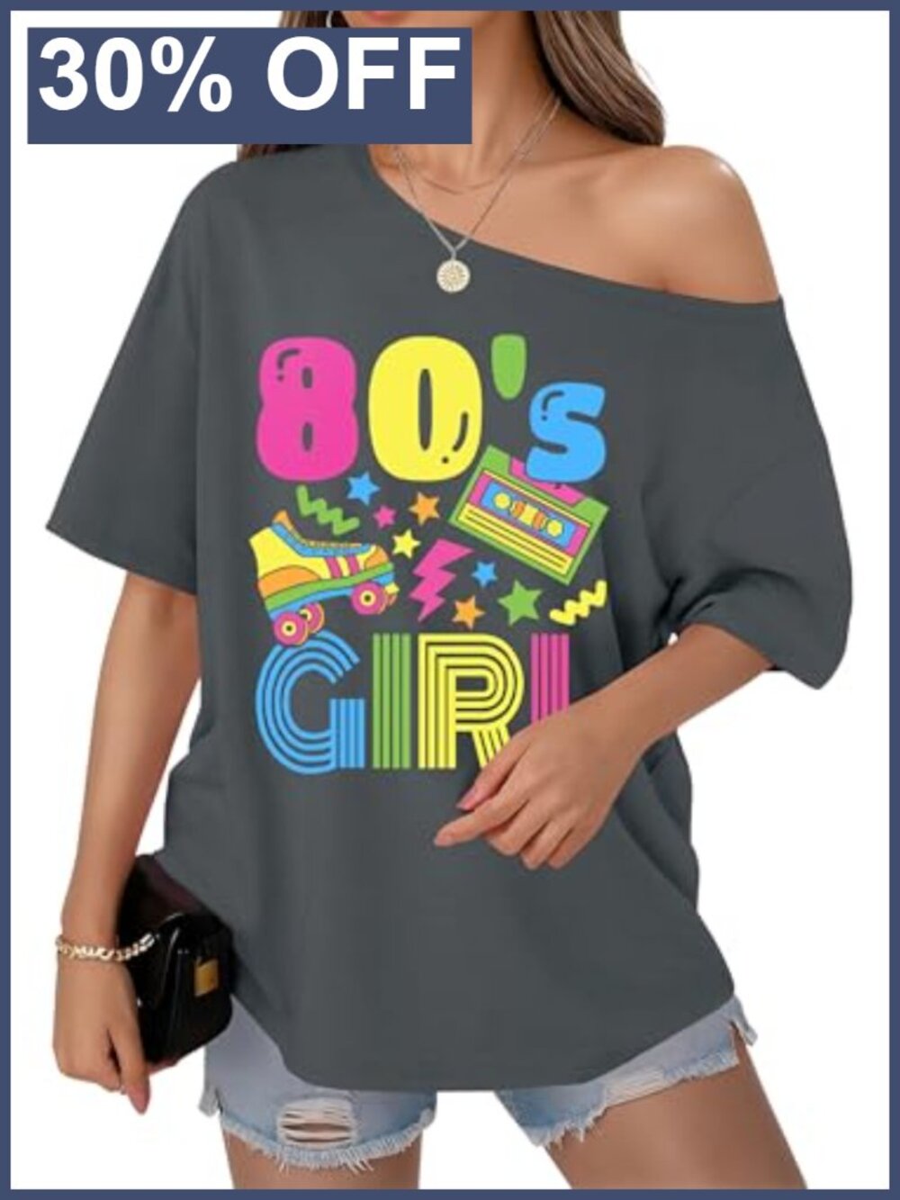 80s Off Shoulder Top Women Oversized Retro Disco Theme Party Shirt